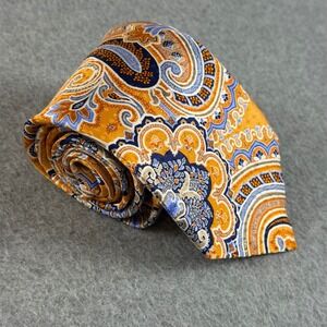 Vintage JZ Richards Silk Paisley Necktie Orange Blue Gold Hand Made USA 59x3.25"